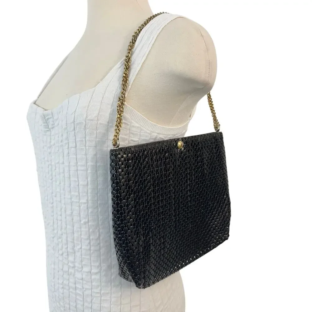 Whiting and David Metal Mesh Black Shoulder Bag Clutch Convertible Strap